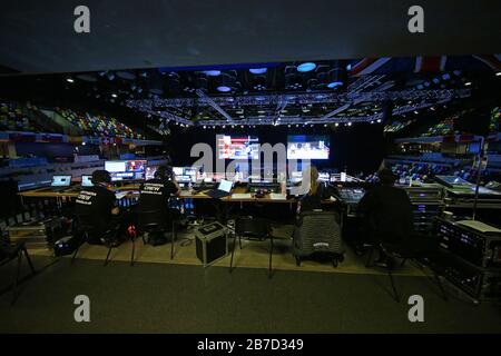 London, UK. 15th Mar, 2020. A general view of the tv operation during The Road to Tokyo, Olympic Boxing Qualification, at The Copperbox, Queen Elizabeth Olympic Park, Stratford, London. March 15 2020. Credit: European Sports Photographic Agency/Alamy Live News Stock Photo