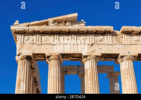 Closeup Parthenon Temple, Acropolis of Athens, Greece. Stock Photo