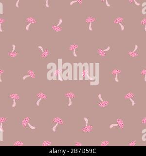 pink toadstool mushrooms seamless vector pattern Stock Vector