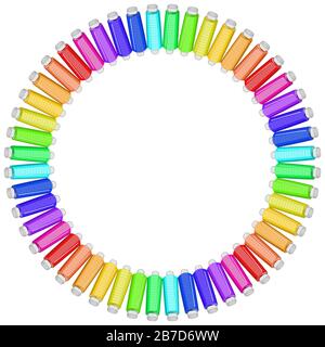Vector illustration for a needlework project - set of colored threads in the form of a round frame. Isolate on a white square background. Stock Vector