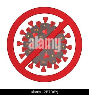 Coronavirus Icon with Red Prohibit Sign. Stop coronavirus. Isolated vector illustration on white background. Stock Vector