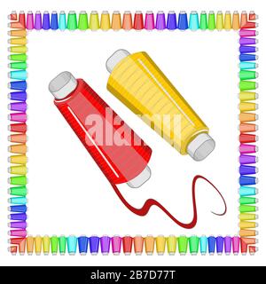 Vector illustration for a needlework project - set of colored threads in the form of a square frame. Isolate on a white square background. Stock Vector