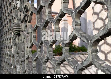 Hexagonal iron fences. It was used for protection in the old historical buildings belonging to the Ottoman period. Stock Photo