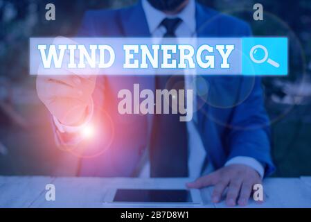 Conceptual hand writing showing Wind Energy. Concept meaning the process by which wind is used to generate electricity Stock Photo