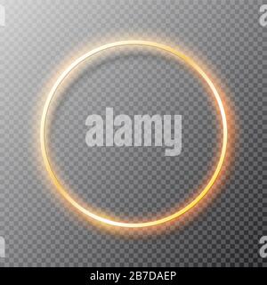 Golden glowing round frame with shadows isolated on transparent background Stock Vector