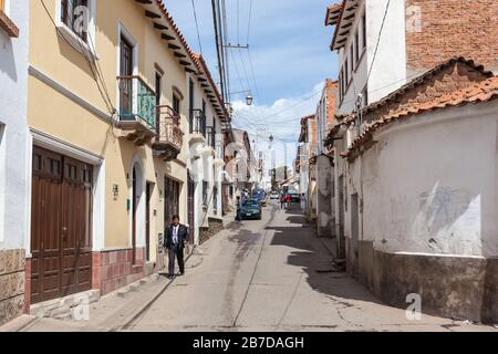 Sucre, Bolivia : red brick roofs and colonial streets of Bolivian capital Stock Photo