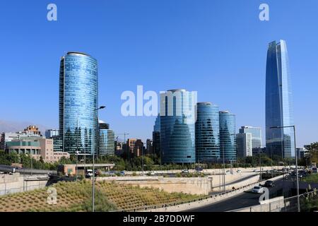 View of office buildings in Titanium Park, Av Costanera Sur 2782, Las Condes, Región Metropolitana, Santiago, Chile Stock Photo