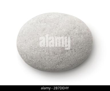 Top view of flat white pebble isolated on white Stock Photo