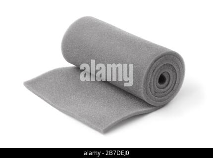 Roll of gray foam rubber sheet  isolated in white Stock Photo