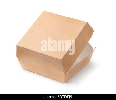 Open empty blank burger box isolated on white Stock Photo