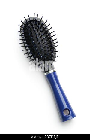 Top view of plastic hair brush isolated on white Stock Photo