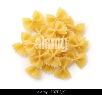 Top view of uncooked farfalle pasta isolated on white Stock Photo