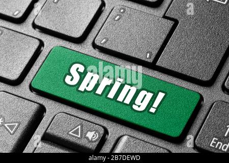 Press the Computer button. A word on it. Stock Photo