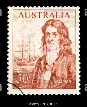 AUSTRALIA - CIRCA 1966: A used postage stamp from Australia, depicting an illustration of Explorer William Dampier, circa 1966. Stock Photo