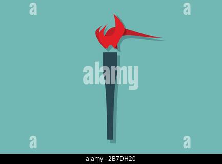 Torch vector with red flame, minimalistic vector illustration symbol Stock Vector