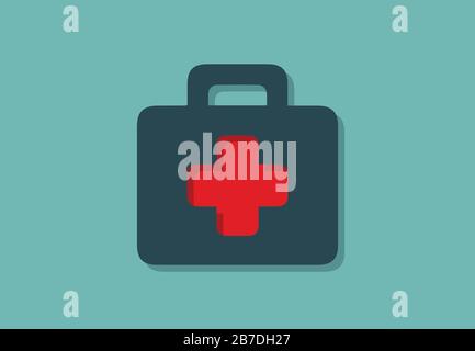 Medical case symbol with cross, minimalistic vector illustration symbol Stock Vector