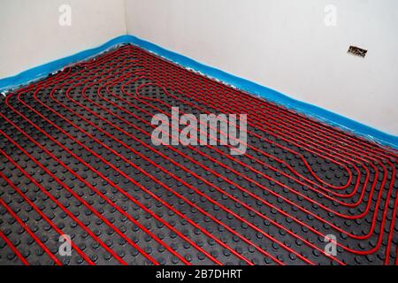 Underfloor heating system- pipes, installation Stock Photo