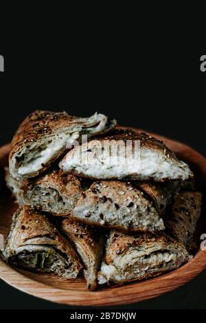 Cheese Pie on a Black Background Stock Photo