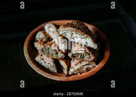 Cheese Pie on a Black Background Stock Photo