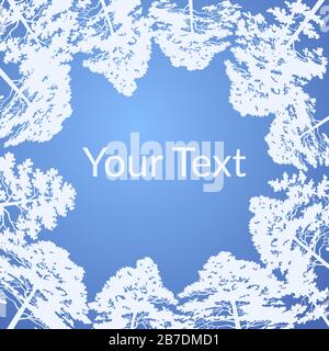 Winter Landscape, Pine Trees White Silhouettes Against a Blue Sky Background. Vector Stock Vector