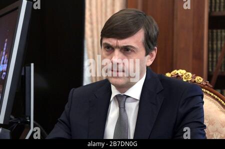 Russian Minister of Education Sergei Kravtsov before the meeting ...