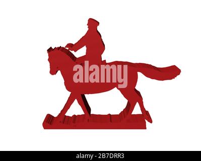 silhouette of military horseman on white background, 3D isolated Stock Photo