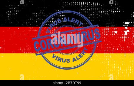Coronavirus alert stamp. Covic-19 alert in Germany. Vector illustration with USA flag background. EPS 10 Stock Vector