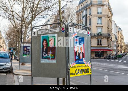 Official boards for 2020 French municipal election in Paris Stock Photo