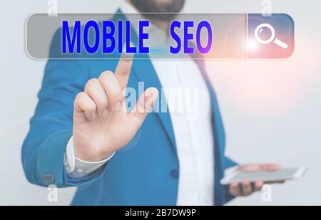 Handwriting text Mobile Seo. Conceptual photo process of optimizing a website to rank for mobile searches Stock Photo
