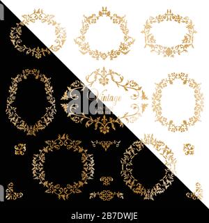Vintage gold background, vector antique frame on black and white background for example. Stock Vector