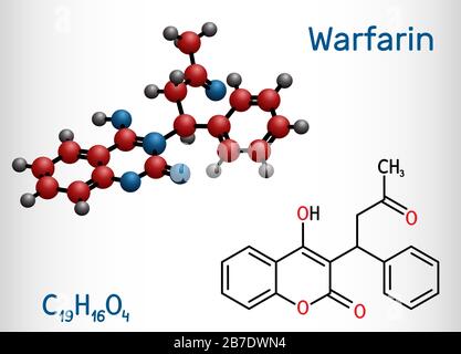 Warfarin anticoagulant drug, chemical structure. Used in thrombosis ...