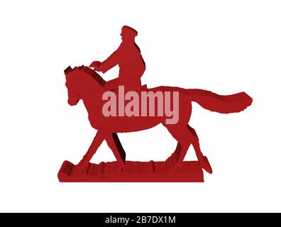 silhouette of military horseman on white background, 3D isolated Stock Photo