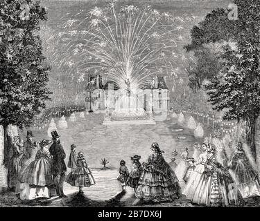 Fireworks at the Château de Maisons-Laffitte, agricultural fair competition, Paris, France, 1857 Stock Photo