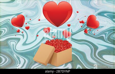 gift box full of hearts on marble background Stock Vector