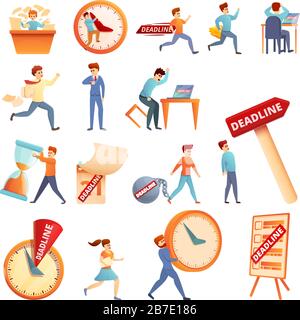 Deadline icons set. Cartoon set of deadline vector icons for web design Stock Vector