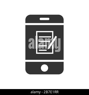 Smartphone with a piece of paper and a pencil. Simple flat design for website and app logo. Stock illustration of a Notepad on a smartphone. Stock Vector
