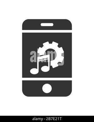 Smartphone icon with a ringtone, setting the parameters of the ringtone or music player. Simple flat design for website and app logo Stock Vector