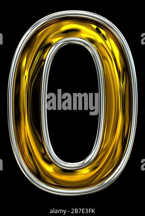 3D rendering, 0 zero number. Embossed metal graphic. Recent high resolution ABC render.  Pristine Door number style font. Silver rimmed. Isolated on b Stock Photo