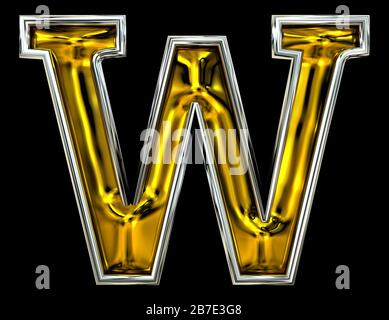 3D rendering. Uppercase Letter W. Recent high resolution ABC render.  Embossed metal inspire. Cool Door number style font. Silver rimmed. Isolated on Stock Photo