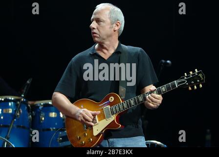 Legendary Mark Knopfler OBE lead rock guitarist singer-songwriter, record producer and founder of Dire Straits in concert at the Royal Albert Hall London England UK 2005 Stock Photo