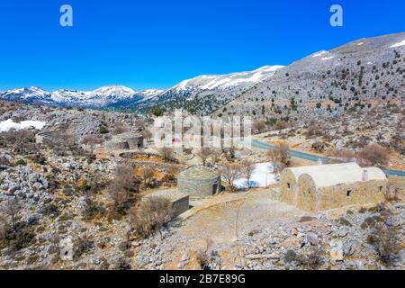 Mitato (hut built from locally gathered stones to provide shelter to shepherds) on mount Psiloritis (Ida) near Rouvas forest, Crete, Greece. Stock Photo