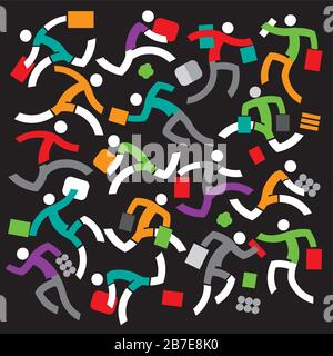 Shopping fever,icons background. Colorful illustration with symbols of running Shoppers on black background. Vector available Stock Vector