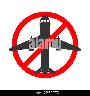 Stop airplane sign isolated. Sign of prohibition flying. No Airplane sign. Vector flight ban sign Stock Vector
