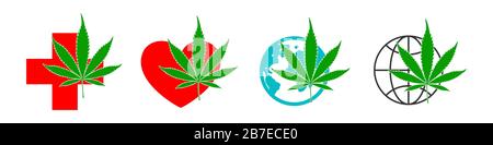 World cannabis. Cannabis leaves icon. Legalize marijuana or cannabis. Medical marijuana or cannabis Stock Vector