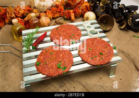 Raw meatballs  on the wood board Stock Photo