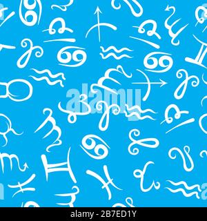 Zodiac Icon Seamless Pattern Isolated on Blue Background. Astrological Symbols. Horoscope Elements Stock Vector