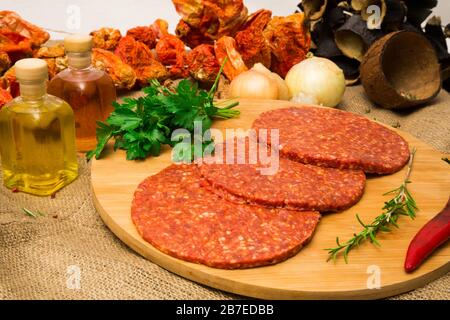 Raw meatballs  on the wood board Stock Photo