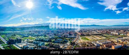 Granada city-Alhambra. Panoramic aerial drone view. Spain Andalusia