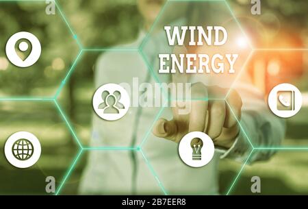 Conceptual hand writing showing Wind Energy. Concept meaning the process by which wind is used to generate electricity Stock Photo