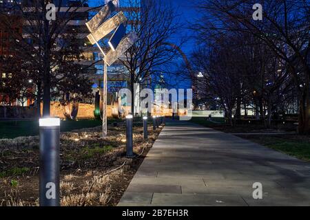 City at Night St. Louis Missouri Business District, Urban Street Pic Stock Photo